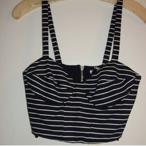 Ronny Kobo Collection Navy and White Striped Crop Top bustier size small